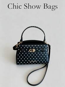 Fashionable High-End Lychee Grain Women's Handbag, Minimalist Adjustable Shoulder Strap Decor Shoulder/Crossbody Bag, Exquisite Metal Lock Commuter Shoulder Bag, Magnetic Closure Multifunctional Lightweight Crossbody Bag, Minimalist Solid Color Handbag, Durable PU Material Women's Shoulder Bag, Suitable For Gifts, Shopping, Dating, Business Travel, Vacation, Vintage Style - Black - View 2