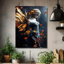 Plano 2D, Embalaje de Tubo Rígido 2D/PLANO: 1 Póster Impreso en Lienzo de Retrato de Cuerpo Completo de Ángel, Hojas de Otoño, Alas, Pintura Decorativa de Arte de Pared Moderno, para el Hogar, Dormitorio, Sala de Estar, Oficina, Decoración del Hogar, Decoración de Dormitorio. Es el Mejor Regalo para - Enmarcado - Ver 4