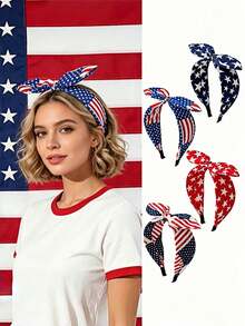 1pc American Flag Bow Headband, Suitable For Women And Girls, Red, White, Blue Tricolor, Patriotic American Flag Design Headband, Perfect For Independence Day (July 4th), Veterans Day Party And Other Events, Holidays, Birthdays. - Multicolor - View 1