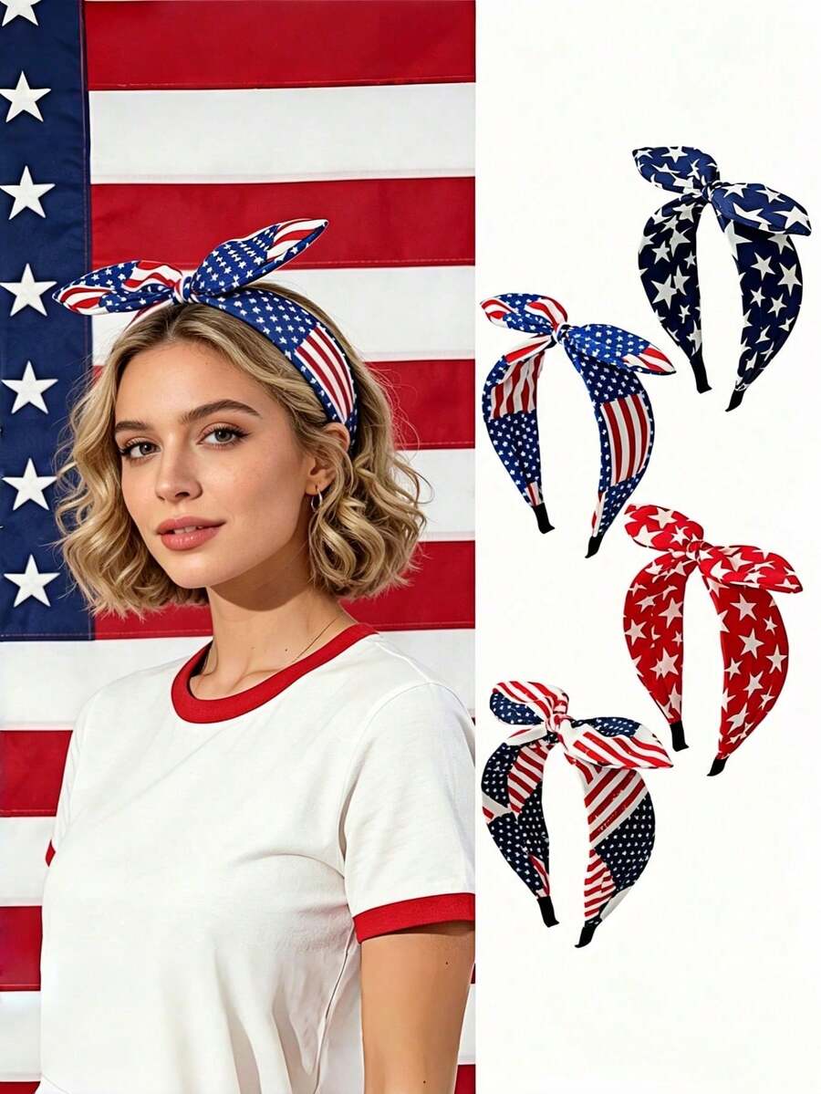 1pc American Flag Bow Headband, Suitable For Women And Girls, Red, White, Blue Tricolor, Patriotic American Flag Design Headband, Perfect For Independence Day (July 4th), Veterans Day Party And Other Events, Holidays, Birthdays. - Multicolor - View 1