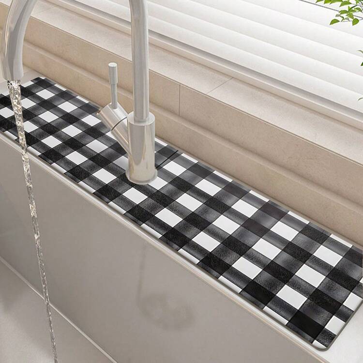 1 miếng tấm hút vòi nước bồn rửa chén họa tiết caro đen trắng, tấm thoát nước cho nhà bếp, bồn rửa phòng tắm, mặt bàn, tấm thoát nước, bồn rửa bằng đá diatomite, tấm cắt được nhanh khô - Nhiều màu - Xem 4