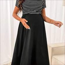 WNST
  Vestido de enfermería casual de verano con rayas y parches para maternidad - Negro01 - Ver 4