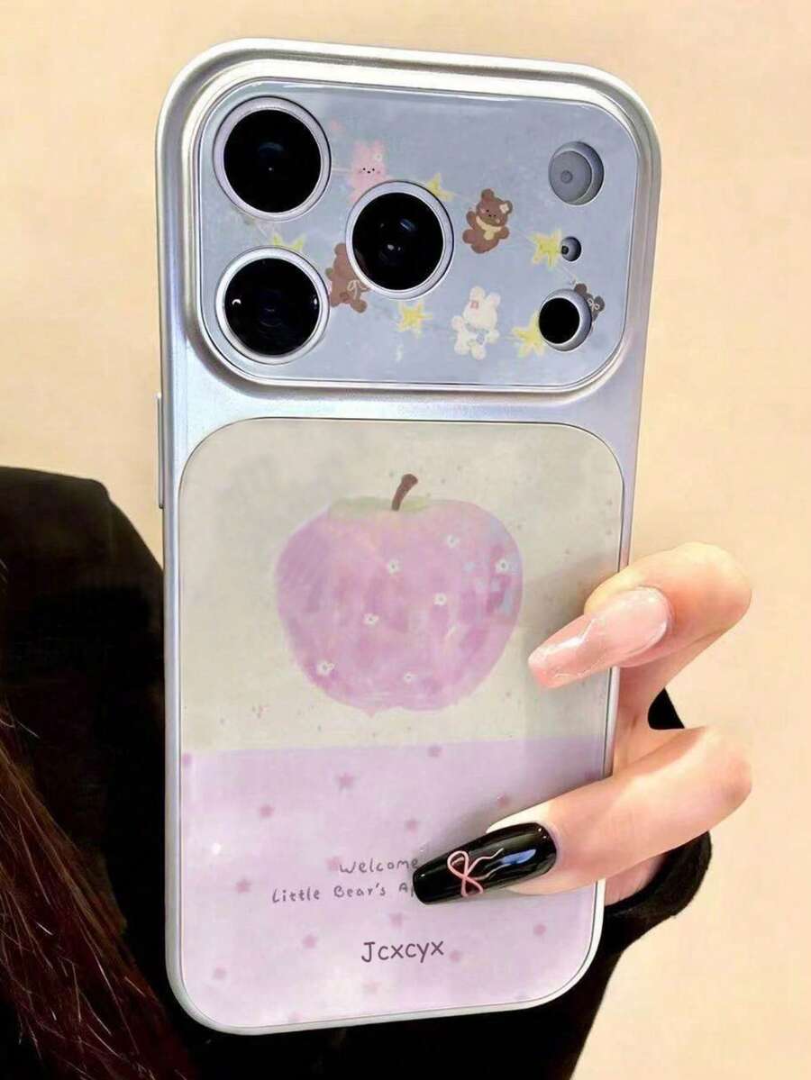 Minimalist Cute Apple, Star, Bear, Rabbit, Floral Pattern Phone Case, Suitable For IPhone 17 Pro Max, 16, 15, 14 Pro Max, Lightweight Shockproof Protective Cover In Pastel Pink - Pink - View 1