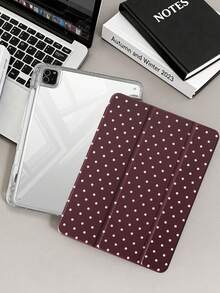 波點紅色平板電腦保護殼，相容 iPad Mini6/Mini7/Air/Air2/9.7/10.2/10.5/10.9 (Air4-Air8)/Pro 11/10th Gen/A16/Pro 11 2024 機型，彩繪圖案平板保護殼配透明壓克力背殼，三折支架，自動休眠/喚醒，內建筆槽，不含筆，部分機型附相機框 - 酒紅色 - 查看 2