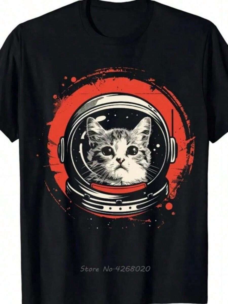 Graphic Print T-Shirts, Women's Casual Clothing, Love Letter Print T-Shirts, Cute And Popular Clothing, Fashionable Short Sleeve Crew Neck T-Shirts - 黑色 4 - 查看 1