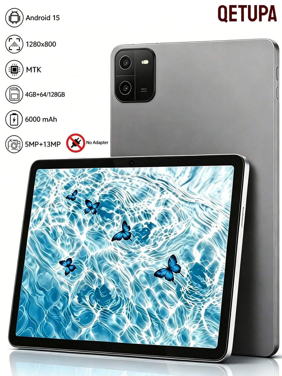 Qetupa 10.1 吋 Android 15 平板電腦 MTK6797 八核心 2.0GHz 處理器 4GB RAM 64GB/128GB ROM WiFi 6 藍牙 5.2 HD IPS Incell 螢幕 雙鏡頭 6000mAh 電池 Type C 便攜平板 無 SIM 卡 節日與週年紀念佳禮 (不含適配器) - 灰色 - 查看 1
