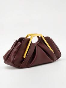 Wine Red Pleated Cloud Clutch Bag With Metal Frame, Luxury Vintage Style Wedding Date Niche High-End Women's Bag, Suitable For College, Commute, Shopping, Strolling, Daily Use - Burgundy - View 7
