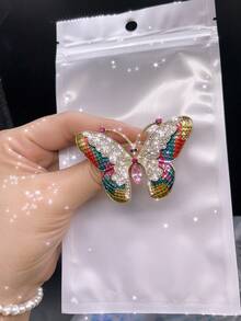 1 pieza Broche de mariposa elegante, incrustado con brillantes rhinestones, adecuado para decorar cuellos de ropa de mujer, chaquetas, suéteres y otros accesorios - Multicolor - Ver 8