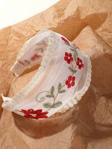 1件復古刺繡花卉蕾絲網紗髮箍，適合海灘度假、野餐拍照、約會，百搭女款髮飾 - 彩色 - 查看 4