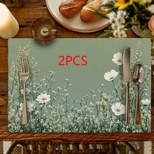 1/2/4/6/8入組 花卉與尤加利印花餐墊，100%聚酯纖維，18"*12"(45*30cm)，水彩植物圖案，防水防污耐熱，可機洗，適用於居家、餐廳、B&B，四季皆宜 - 彩色 - 查看 17