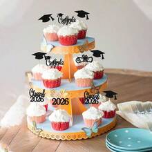 30 adornos para cupcakes con temtica de graduacin 2024, con purpurina, felicitaciones de graduacin 2024, para decoracin de pasteles de graduacin 2024, para suministros de temtica de - black + Diseño 6 - Ver 7