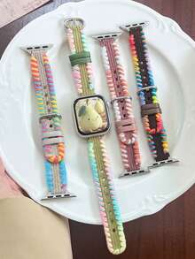 手工編織錶帶，相容於 Series 1-10 和 SE/Ultra，適用 38mm-49mm，透氣舒適，時尚獨特設計 - 豆沙粉 - 查看 6