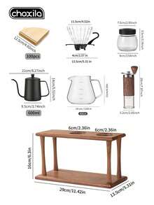 choxila 1 buah/7 buah Set Penyimpanan Kopi, Termasuk: Teko Kopi 600ml, Cangkir Saringan Kaca, Sajian Kaca, 100 lembar Kertas Saringan Kopi, Penggiling Biji Kopi Manual, Toples Biji Kopi Kaca, Dudukan Multifungsi - Rak penyimpanan - View 4