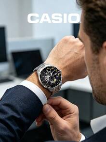 Reloj cronógrafo Casio Edifice para hombres, esfera azul con correa de acero inoxidable plateada, EF-543D-2AVDF - Plateado - Ver 2
