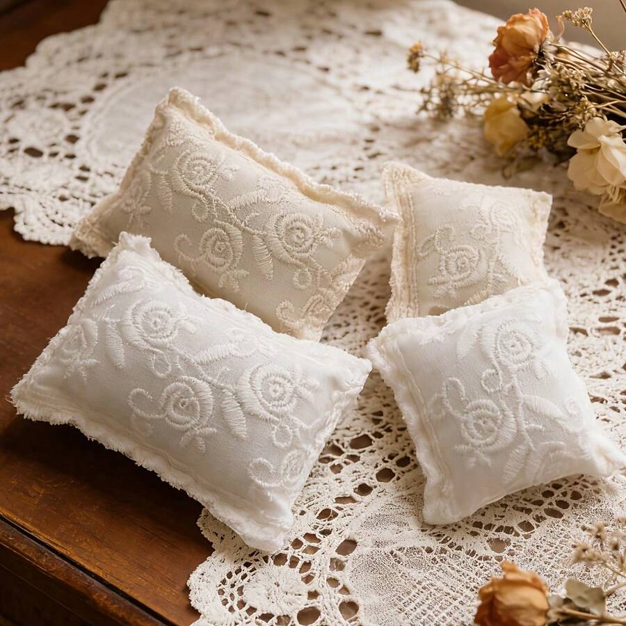 Miniature Realistic Rose Embroidery Throw Pillow Model, Miniature Home Scene Backrest, Miniature House Decor Ornament, Pocket Scene DIY Gadget, Collectible Gift For Hobbyists And Enthusiasts - Multicolor - View 1