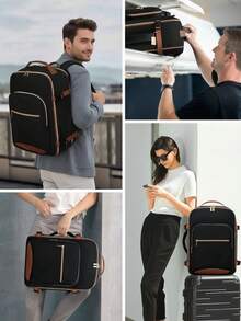 NEWHEY 40L 旅遊後背包，航空公司認可登機包，含 3 個收納袋，TSA 過夜包，防水個人物品包，週末必備後背包，適合 17 吋筆電 - 黑色 - 查看 8