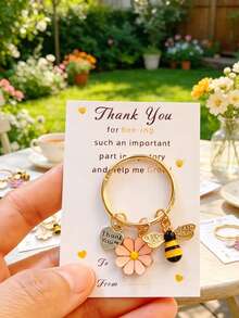 1pc/5pcs/7pcs Bee & Daisy Keychain Set With Thank You Card, Bag Key Pendant, Holiday Gift, Cute Party Key Ring Gift, Suitable For Birthday, Wedding, Teacher's Day And Graduation Gift, Back To School, Thanksgiving Gift, Teacher Gift, Car Keychain Accessory, Bag Accessory - Multicolor - View 17