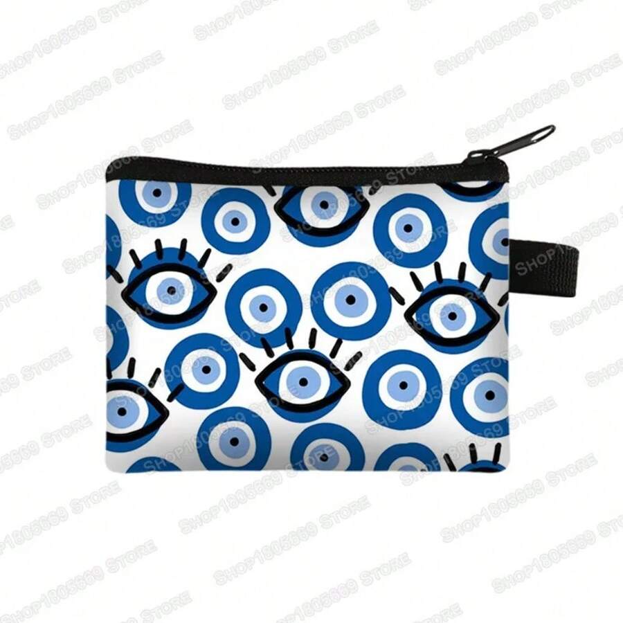 Fatima Hand Purse Turkish Blue Evil Eye Mandala Flower Money Bag Headphone ID Credit Card Key Small Wallet Gift - lqbtuerqi07g - Ver 1