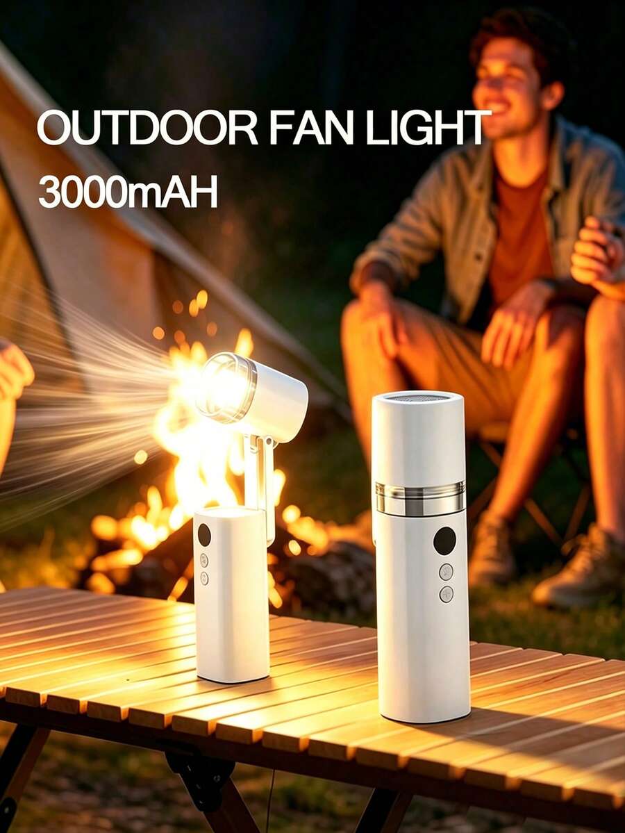 Premium Handheld Fan Light, 5-Speed Wind, 3000mAh Large Capacity Battery, 3 Lighting Modes, Multi-Function Desktop Cooling Fan, Shatter-Resistant PC Body, Suitable For Travel, Camping, Home