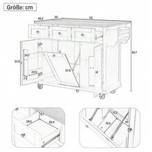 Mobile Kitchen Island On Wheels, Extendable Dining Area, With Bin And Drawers, Ideal For The Kitchen And Dining Room (White) - White - View 6