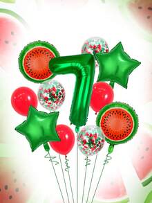 11pcs 32-Inch Red & Green Number Balloon Set, 18-Inch Watermelon Foil Balloon, Star Balloon, 12-Inch Red & Green Foil Confetti Transparent Latex Balloon, Suitable For Birthday Party, Watermelon Party, Summer Party Decoration - Multicolor - View 27