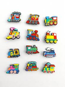 12pcs/Set Soft Rubber Colorful Little Train Series DIY Fashion Sandals Accessories, Detachable Clog Shoe Charms - Multicolor - View 6