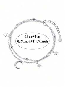 Vòng tay bạc sang trọng hai lớp hình trăng sao lấp lánh, có thể điều chỉnh kích thước, dành cho nữ. - Bạc - Xem 8