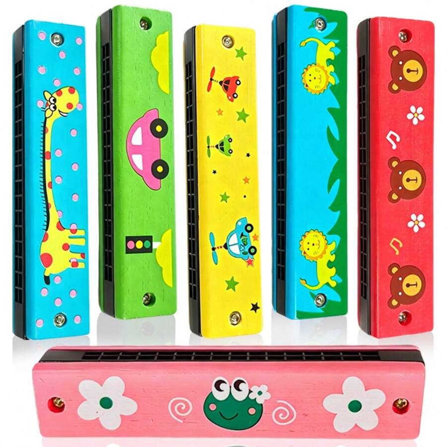 Wooden Painted Harmonica, Double Row Playable Harmonica, Durable And Easy To Play, Suitable For Beginners, Musical Instrument Toy, Student Harmonica Performance, Party Gift, Christmas Gift, Classroom Prize, Gift Box Filler - Multicolor - View 1