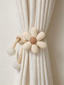 1/2pcs 3D Artificial Flower Adjustable Curtain Tiebacks, Pearl Curtain Ropes, Decorative Curtain Tiebacks, Suitable For Living Room, Bedroom, Office Home Decor, Curtain Decoration, Curtain Accessories - Multicolor - View 5