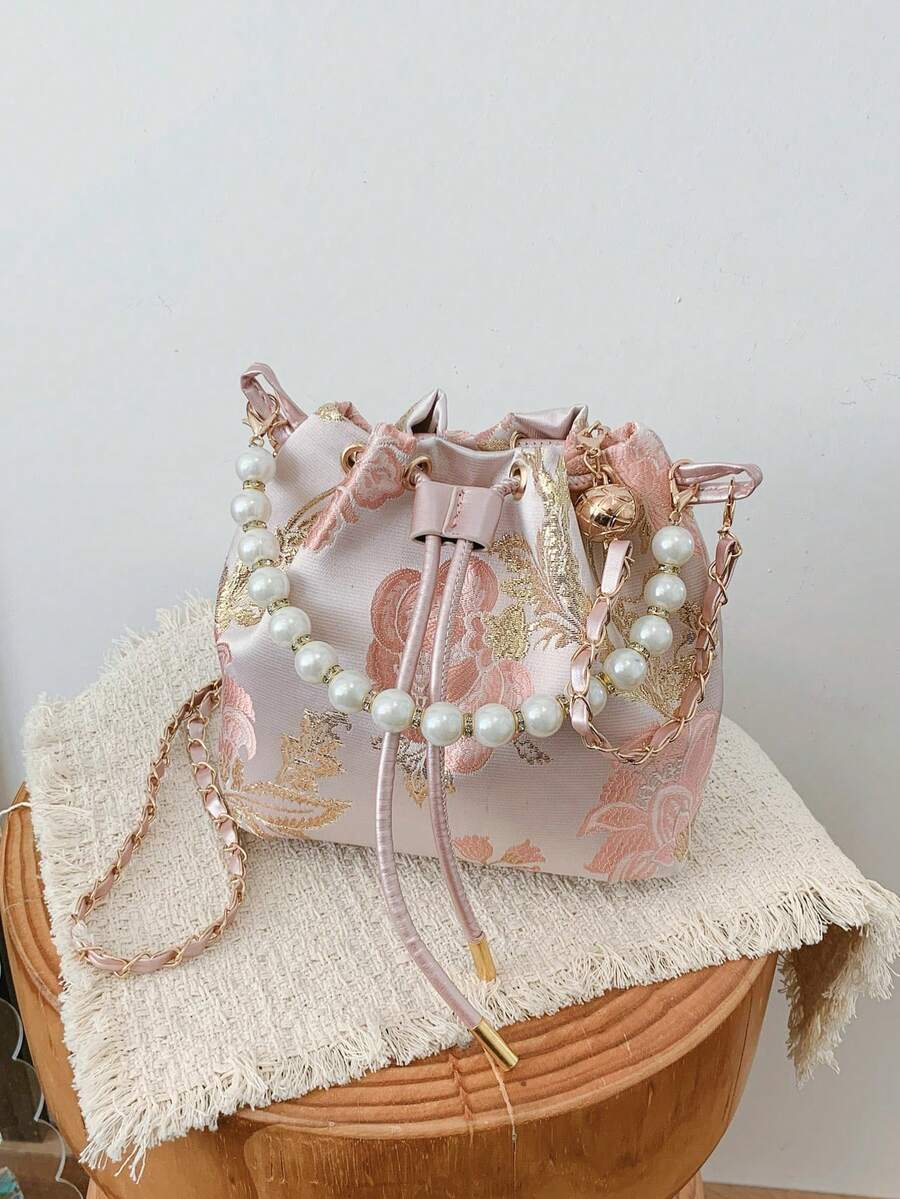 Fashion Pearl Mini Bucket Bag - Pink - View 1
