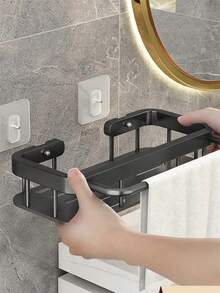 1 pieza Estante de baño de aleación de aluminio, toallero, estante de almacenamiento montado en la pared para champú y cosméticos, organizador de ducha, estante de almacenamiento sobre el fregadero de la cocina - Negro - Ver 6