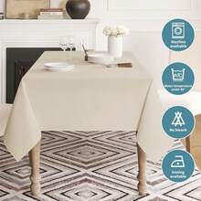 Veblandy - Mantel rectangular impermeable, a prueba de derrames, sin arrugas, lavable, decoración de mesa de cocina, comedor, tela para uso en interiores y exteriores, 132.08 x 177.8 cm, color beige : Hogar y Cocina - Beige - Ver 6