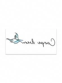 1pc Minimalist Style "Carpe Diem" Blue Tail Text Pattern Tattoo Sticker, Temporary Tattoo Sticker, Realistic Tattoo Design, Suitable For Travel, Music Festivals, Games, Graduation Gifts, For 3-5 Days - Multicolor - View 4