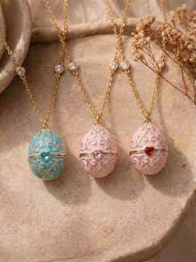 1pc New Exquisite Easter Egg Necklace, Delicate High-End Design, Openable. Inlaid With Cubic Zirconia. Oil Drip Craft. 14K Gold Plated Copper Necklace. Openable Design. Suitable For Wives And Mothers To Wear. Easily Match Girls' Daily Clothing Accessories, Beach Vacation Parties, Music Festivals, Travel And Sightseeing Occasions. Charming Women's Jewelry. Women's Necklace. Small Accessories. - Multicolor - View 5