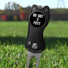 FINGER TEN Golf Hole Repair Tool With Do Not 3putt Ball Marker 1pc, Foldable Magnetic Stainless Steel Repair Tool With Pop-Up Button, Portable Golf Green Accessory, Suitable For Men And Women - Black - View 8