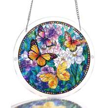 Acrylic Puzzles Suncatcher Window Hanging, 83 Pieces 7.4 Inch Sun Catcher Acrylic Puzzles Garden Decoration For Women Men Mom Birthday Gift Home Decor (Dawn Flower) - 蝴蝶盛開 - 查看 8