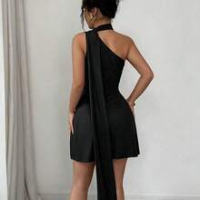 abyoxi Vestido mini ajustado con cuello asimétrico y cintura fruncida para mujer, elegante y de moda, adecuado para vacaciones, fiestas en la playa, bodas, festivales, graduaciones, fiestas, etc. Falda ajustado elástica para primavera y verano DG - Rosa - Ver 9