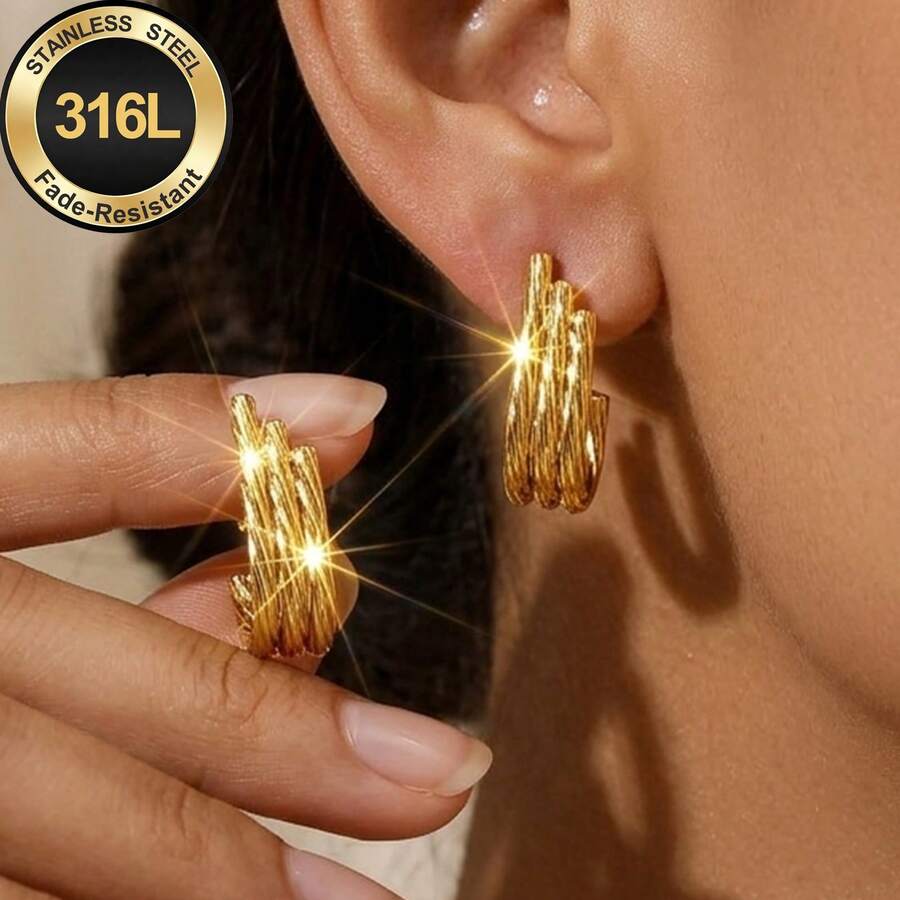 High-Quality 18K Gold Plated Anti-Fade Stainless Steel Dangling Earrings,Hypoallergenic 316L Ear Post ,Elegant Charming Dangling Fashionable Designer Unique Shapes Jewelry Earrings For Daily Wear Festival Vacation Parties - A - View 1