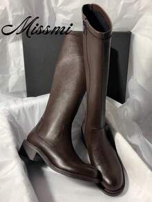 2025 New High-Top Elastic Mid-Heel Versatile Knee-High Thick Sole Riding Boots For Women - Brown - View 1