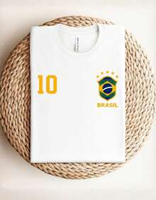 Men's Oversized Brazil T-Shirt, World Cup 2026, Brazilian National Team Shirt, Number 10, Football Print, Casual Streetwear Shirt, 100% Premium Cotton, Fashionable T-Shirt, Brazil Fan Color, Green And Yellow, Unisex, - trắng - Xem 10