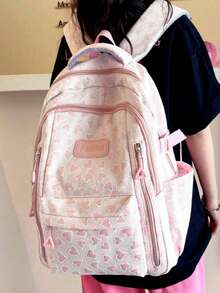 Men's Pink Minimalist Fresh Cute Backpack, Premium Feel, Large Capacity, School Bag For Middle School, High School And College Students - Pink - View 3
