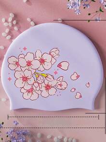 1PC Fashion Sakura Floral Pattern Swim Cap Elastic Silicone Waterproof Comfortable Women Swimming Accessories Caps - Multicolor - View 4