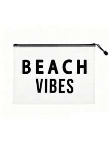多色防水時尚網布沙灘包,印有「Beach Vibes」圖案的化妝包,沙灘主題。大容量透明化妝包配尼龍拉鍊,便攜式化妝收納包,適合女性使用,可收納化妝品、洗漱用品和旅行必需品,適用於日常使用、度假、出差、健身、沙灘,適合學生、旅行者和美容愛好者,非常適合夏季假期、生日和伴娘禮物,可用作化妝包和洗漱包 - 彩色 - 查看 17
