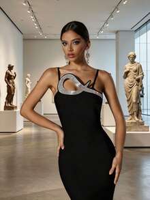 Love Aing Summer New Women's Luxury Evening Gown, Sleeveless Crystal Slit Banquet Sexy Fitted Black Dress, Elegant Long Dress Suitable For Balls, Parties And Formal Occasions - Black - View 6