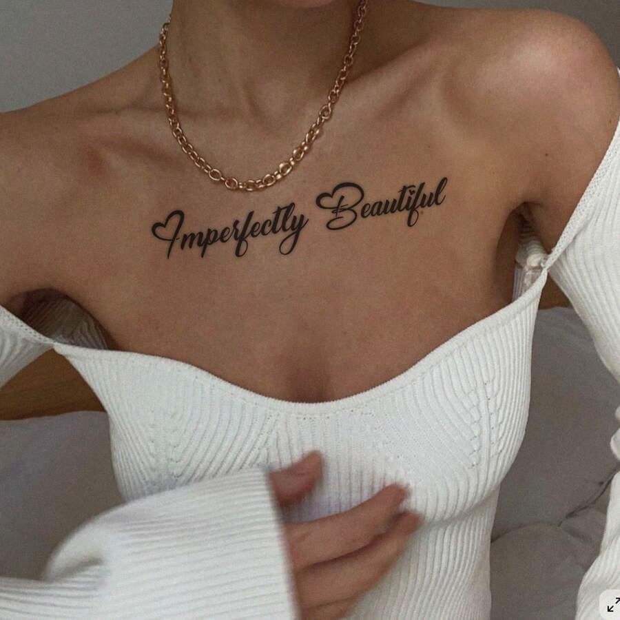 Pegatina de tatuaje de texto estilo curativo suave, pegatina de tatuaje en inglés cursivo "Imperfectamente Hermosa" - Multicolor - Ver 1