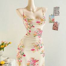 dahkjdgajy  Vestido corto de mujer con tirantes finos y cuello drapeado en degradado de color, adecuado para la playa, el estilo occidental, festivales de música, vacaciones de verano y estilo bohemio - Multicolor - Ver 10