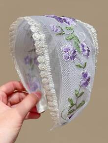 2件組女款刺繡花卉網紗蕾絲寬版髮箍 波西米亞風 女用髮飾 適合日常休閒、外出、海灘度假、拍照氛圍 夏日配件 禮物 - 彩色 - 查看 3