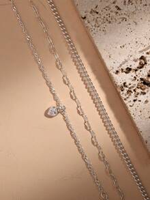Silver Multi-Layer Heart Pendant Bracelet - Silver - View 4