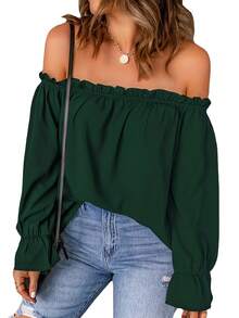 Blusa de hombros descubiertos de estilo europeo y americano, camisa de primavera/otoño - Development - Negro - Ver 10