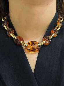 1pc Fashionable Retro Exaggerated Bohemian Style Thick Brown Acrylic Beaded Necklace, Suitable For Women, Couples, Parties, Daily Wear, Luxury & High-End - Multicolor - View 1